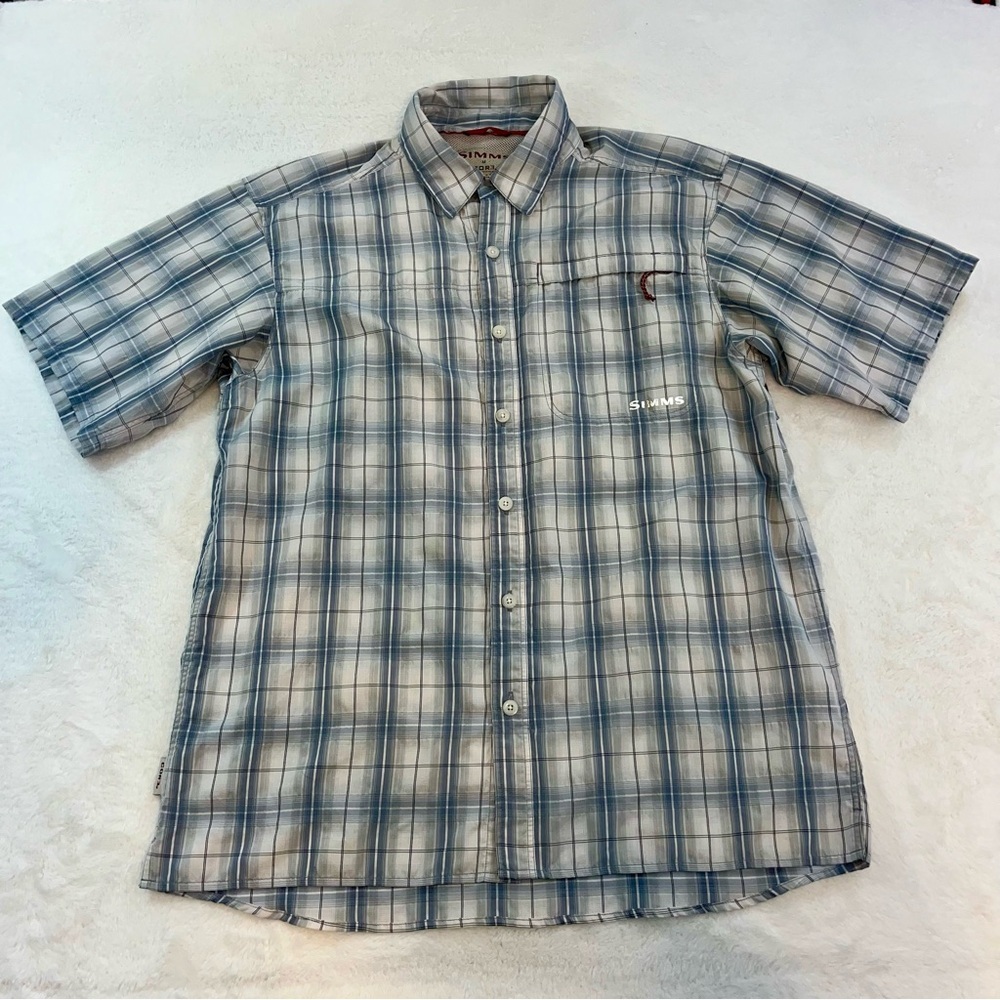 Simms Shirt Mens MD Plaid Short Sleeve Button Up Fishing COR3 Vented Tattersall - Picture 3 of 10